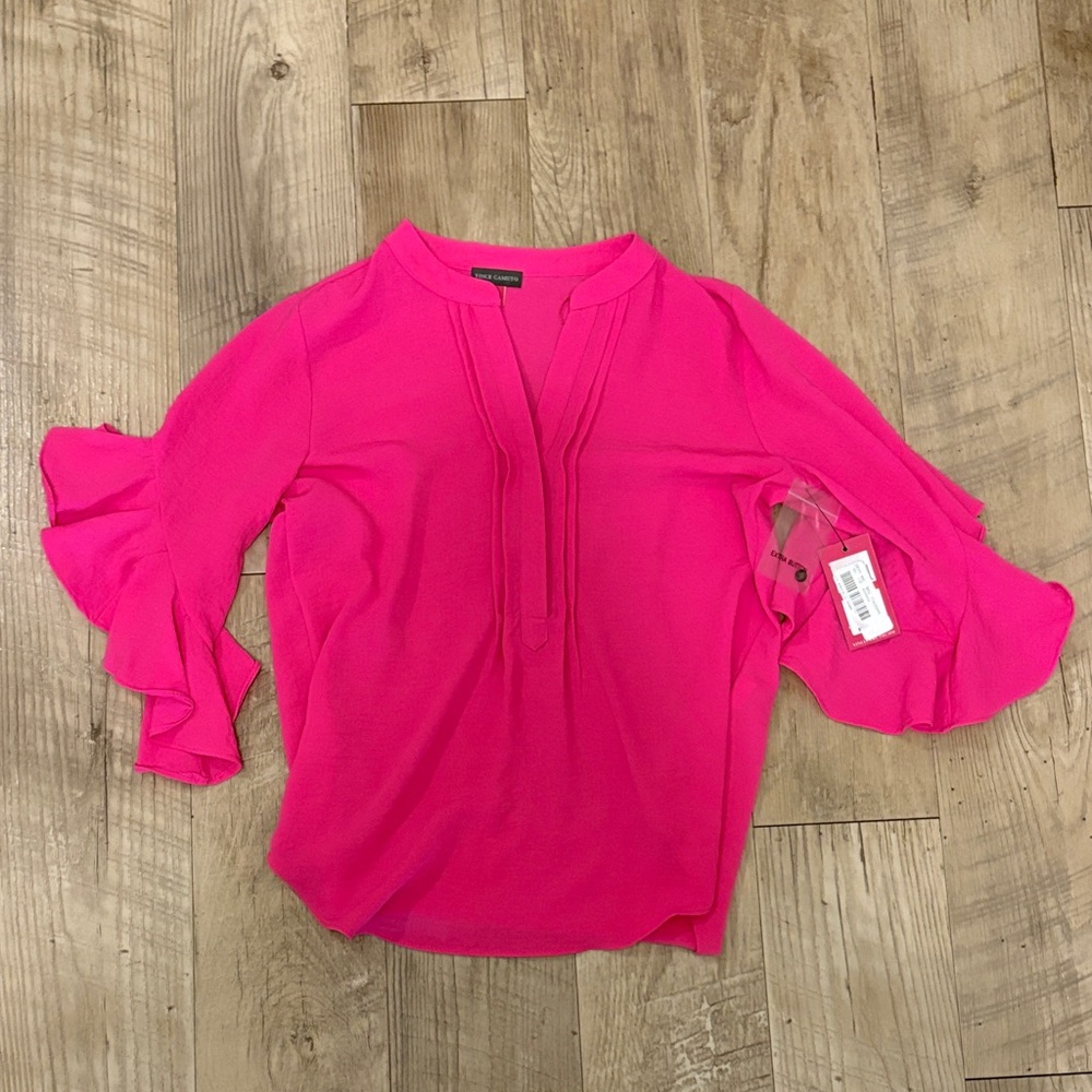 Vince Camuto Bright Pink Ruffle Sleeve Blouse